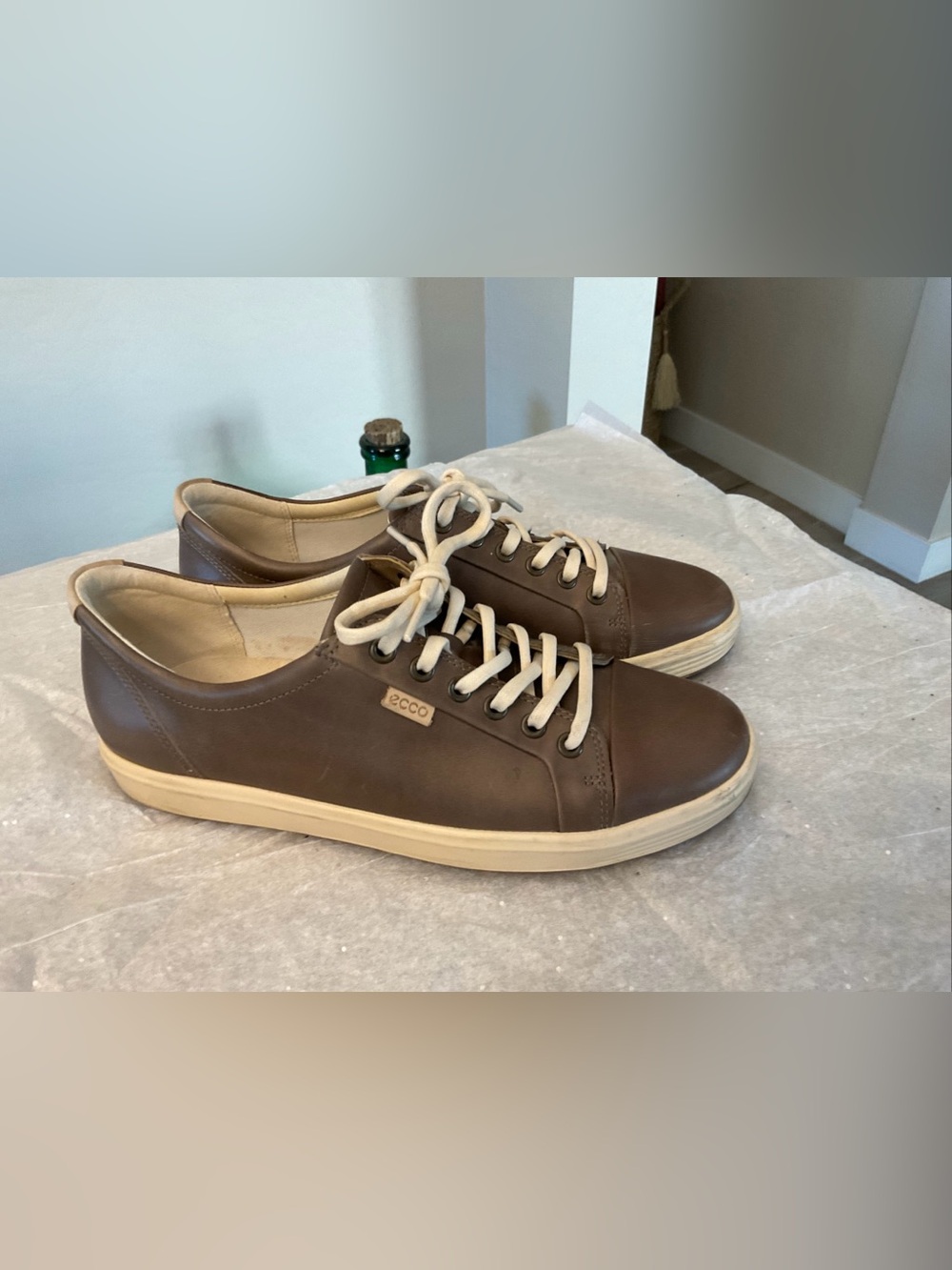 ECCO Soft Women's Olive Brown Taupe Leather Lace Up Sneakers, Size 40 US 9-9.5